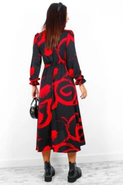 AX Paris Dont Tame Me - Black Red Brushstroke Midi Wrap Dress -Fashion Clothing Store Don tTameMe BlackRedBrushstrokeMidiWrapDress 3