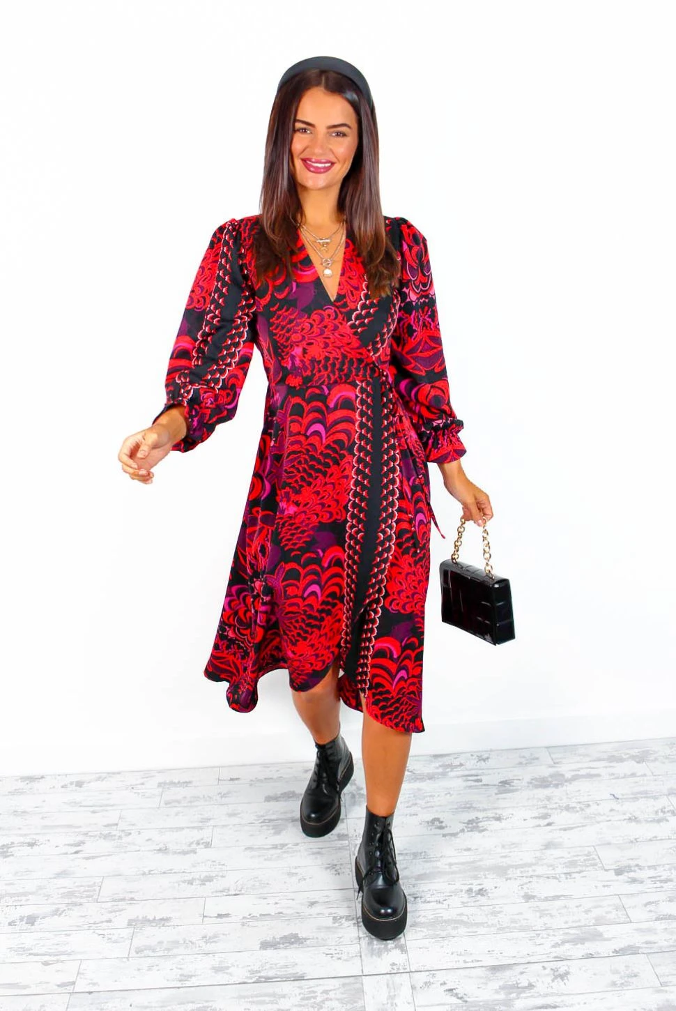 AX Paris Dont Tame Me - Red Multi Printed Midi Wrap Dress 6 AX Paris Dont Tame Me - Red Multi Printed Midi Wrap Dress - Image 6