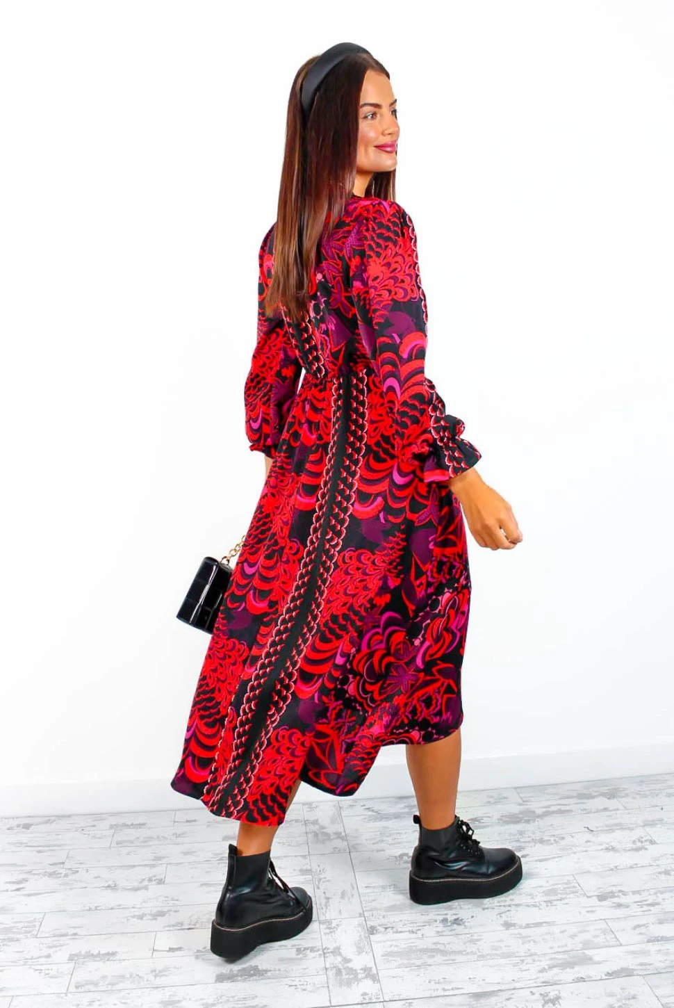 AX Paris Dont Tame Me - Red Multi Printed Midi Wrap Dress 5 AX Paris Dont Tame Me - Red Multi Printed Midi Wrap Dress - Image 5