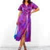 Drawing Attention - Magenta Blue Leopard Midi Wrap Dress