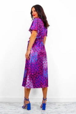 Drawing Attention - Magenta Blue Leopard Midi Wrap Dress -Fashion Clothing Store DrawingAttention MagentaBlueLeopardMidiWrapDress5