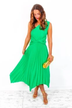 Dream Come True - Green One Shoulder Pleated Twist Waist Midi Dress -Fashion Clothing Store DreamComeTrue GreenOneShoulderPleatedTwistWaistMidiDress 2