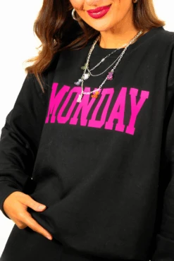 Dressed Like A Day Dream - Black Neon Pink Monday Sweatshirt -Fashion Clothing Store DressedLikeADayDream BlackNeonPinkMondaySweatshirt 1