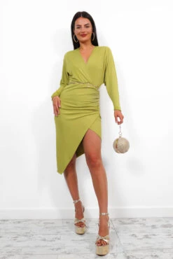 AX Paris Dressed To Perfection - Olive Ruched Midi Dress -Fashion Clothing Store DressedToPerfection OliveRuchedMidiDress 6