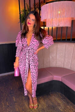 Fashion Clothing Store 32 Glamorous Drive Em Wild - Blush Printed Midi Wrap Dress