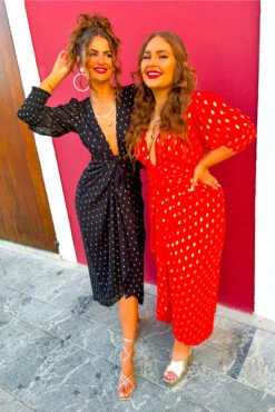 Glamorous Drive 'Em Wild - Red Gold Foil Spot Midi Wrap Dress 15 Glamorous Drive 'Em Wild - Red Gold Foil Spot Midi Wrap Dress -Fashion Clothing Store Drive Em Wild Black Gold Print Midi Wrap Dress 4 14513103 2823 46bf 8143 15c6721e728a