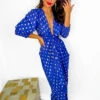 Glamorous Drive 'Em Wild - Cobalt Gold Foil Spot Midi Wrap Dress