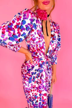 Glamorous Drive 'Em Wild - Pink Purple Spotted Midi Wrap Dress