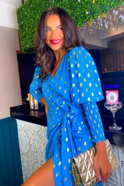 Glamorous Drive 'Em Wild - Teal Gold Foil Spot Midi Wrap Dress 18 Glamorous Drive 'Em Wild - Teal Gold Foil Spot Midi Wrap Dress -Fashion Clothing Store Drive Em Wild Teal Gold Foil Spot Midi Wrap Dress 1
