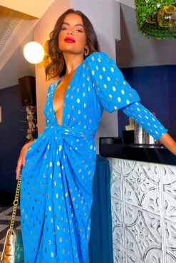 Glamorous Drive 'Em Wild - Teal Gold Foil Spot Midi Wrap Dress 15 Glamorous Drive 'Em Wild - Teal Gold Foil Spot Midi Wrap Dress -Fashion Clothing Store Drive Em Wild Teal Gold Foil Spot Midi Wrap Dress 3