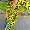 Glamorous Drive 'Em Wild - Yellow Black Animal Print Midi Wrap Dress