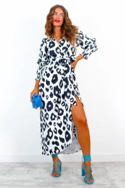Glamorous Drive Em Wild - Black White Leopard Wrap Midi Dress -Fashion Clothing Store DriveEmWild BlackWhiteLeopardWrapMidiDress 2