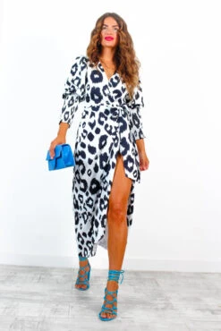 Glamorous Drive Em Wild - Black White Leopard Wrap Midi Dress -Fashion Clothing Store DriveEmWild BlackWhiteLeopardWrapMidiDress 3