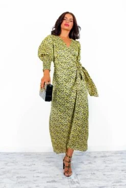 Glamorous Drive Em Wild - Black Yellow Flower Midi Wrap Dress -Fashion Clothing Store DriveEmWild BlackYellowFlowerMidiWrapDress2