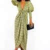 Glamorous Drive Em Wild - Black Yellow Flower Midi Wrap Dress