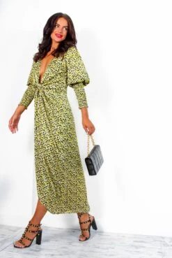 Glamorous Drive Em Wild - Black Yellow Flower Midi Wrap Dress -Fashion Clothing Store DriveEmWild BlackYellowFlowerMidiWrapDress8