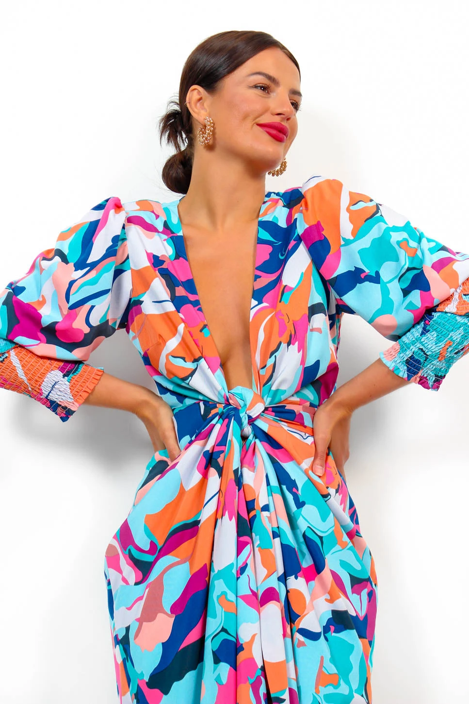 Glamorous Drive Em Wild - Blue Multi Abstract Midi Wrap Dress 4 Glamorous Drive Em Wild - Blue Multi Abstract Midi Wrap Dress - Image 4