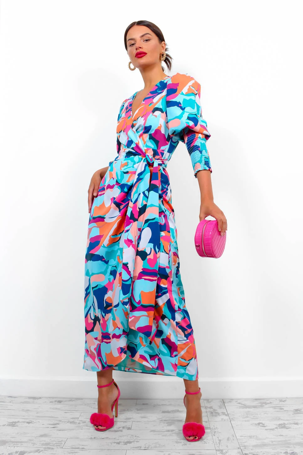 Glamorous Drive Em Wild - Blue Multi Abstract Midi Wrap Dress 10 Glamorous Drive Em Wild - Blue Multi Abstract Midi Wrap Dress - Image 10