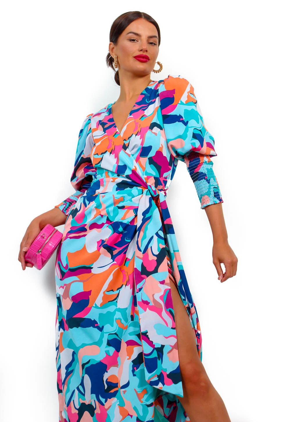 Glamorous Drive Em Wild - Blue Multi Abstract Midi Wrap Dress 7 Glamorous Drive Em Wild - Blue Multi Abstract Midi Wrap Dress - Image 7