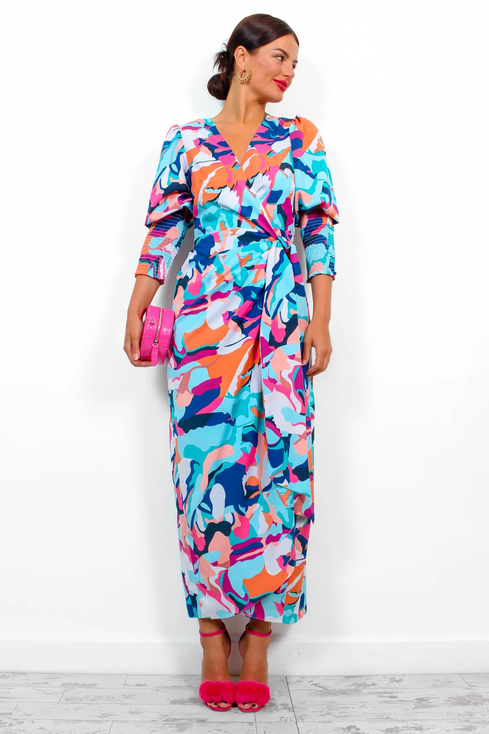 Glamorous Drive Em Wild - Blue Multi Abstract Midi Wrap Dress 5 Glamorous Drive Em Wild - Blue Multi Abstract Midi Wrap Dress - Image 5