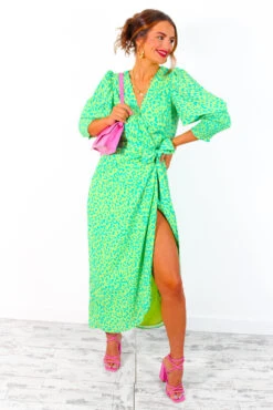 Glamorous Drive 'Em Wild - Lime Forest Leopard Print Midi Wrap Dress -Fashion Clothing Store DriveEmWild LimeForestLeopardPrintMidiWrapDress 3