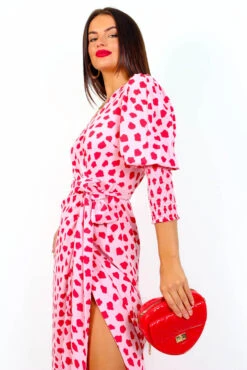 Glamorous Drive Em Wild - Pink Red Blotch Print Midi Wrap Dress -Fashion Clothing Store DriveEmWild PinkRedBlotchPrintMidiWrapDress4