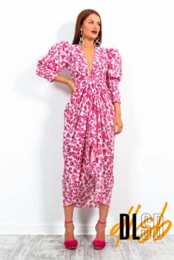 Glamorous Drive Em Wild - Pink Floral Print Midi Wrap Dress -Fashion Clothing Store DriveEm Wild PinkFloralPrintMidiWrapDress3