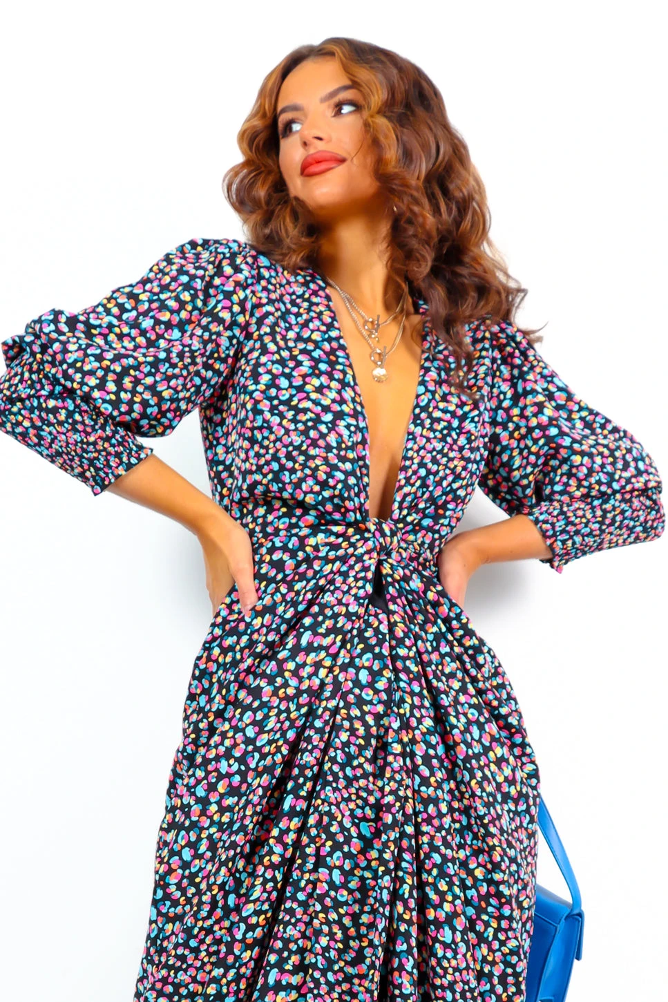 Glamorous Drive Em Wild - Black Blue Multi Abstract Midi Wrap Dress 1 Glamorous Drive Em Wild - Black Blue Multi Abstract Midi Wrap Dress