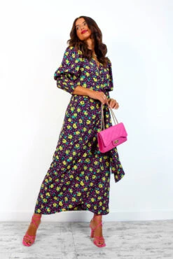 Glamorous Drive Em Wild - Black Multi Rose Midi Wrap Dress -Fashion Clothing Store Drive EmWild BlackMultiRoseMidiWrapDress6