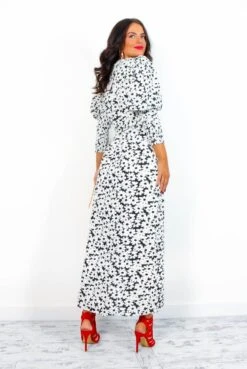 Glamorous Drive Em Wild - Black White Daisy Print Midi Wrap Dress -Fashion Clothing Store Drive EmWild BlackWhiteDaisyPrintMidiWrapDress 7