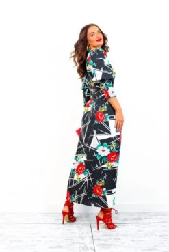 Glamorous Drive Em Wild - Black White Floral Abstract Print Midi Wrap Dress -Fashion Clothing Store Drive EmWild BlackWhiteFloralAbstractPrintMidiWrapDress 4