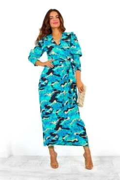 Glamorous Drive Em Wild - Blue Turquoise Camo Leopard Print Midi Wrap Dress -Fashion Clothing Store Drive EmWild BlueTurquoiseCamoLeopardPrintMidiWrapDress 2