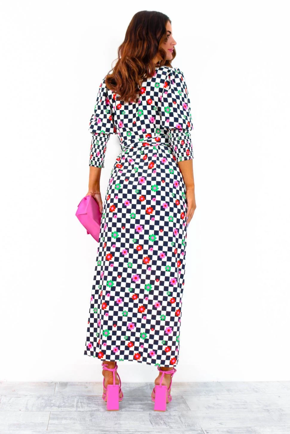 Glamorous Drive Em Wild - Checkerboard Flower Print Midi Wrap Dress 8 Glamorous Drive Em Wild - Checkerboard Flower Print Midi Wrap Dress - Image 8