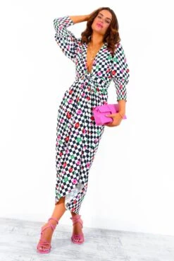 Glamorous Drive Em Wild - Checkerboard Flower Print Midi Wrap Dress 12 Glamorous Drive Em Wild - Checkerboard Flower Print Midi Wrap Dress -Fashion Clothing Store Drive EmWild CheckerboardFlowerPrintMidiWrapDress 5