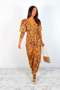 Glamorous Drive Em Wild - Golden Leopard Print Midi Wrap Dress -Fashion Clothing Store Drive EmWild GoldenLeopardPrintMidiWrapDress 3