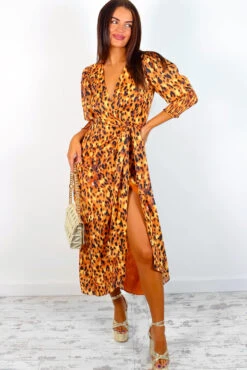 Glamorous Drive Em Wild - Golden Leopard Print Midi Wrap Dress -Fashion Clothing Store Drive EmWild GoldenLeopardPrintMidiWrapDress 4