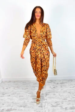 Glamorous Drive Em Wild - Golden Leopard Print Midi Wrap Dress -Fashion Clothing Store Drive EmWild GoldenLeopardPrintMidiWrapDress 5
