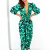 Glamorous Drive Em Wild - Green Black Animal Print Midi Wrap Dress