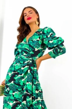 Glamorous Drive Em Wild - Green Black Animal Print Midi Wrap Dress -Fashion Clothing Store Drive EmWild GreenBlackAnimalPrintMidiWrapDress 4