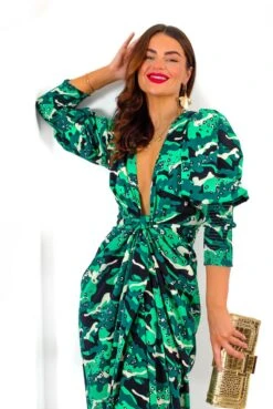 Glamorous Drive Em Wild - Green Black Animal Print Midi Wrap Dress -Fashion Clothing Store Drive EmWild GreenBlackAnimalPrintMidiWrapDress 9