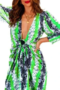 Glamorous Drive Em Wild - Green Grey Snake Print Midi Wrap Dress -Fashion Clothing Store Drive EmWild GreenGreySnakePrintMidiWrapDress 1