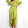 Glamorous Drive Em Wild - Lime Gold Foil Midi Wrap Dress