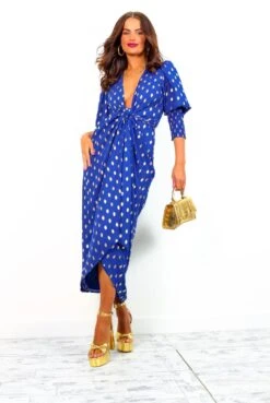 Glamorous Drive 'Em Wild - Cobalt Gold Foil Spot Midi Wrap Dress 16 Glamorous Drive 'Em Wild - Cobalt Gold Foil Spot Midi Wrap Dress -Fashion Clothing Store Drive EmWild NavyGoldFoilSpotMidiWrapDress 7