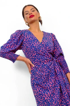 Glamorous Drive Em Wild - Navy Pink Leopard Midi Wrap Dress -Fashion Clothing Store Drive EmWild NavyPinkLeopardMidiWrapDress 4