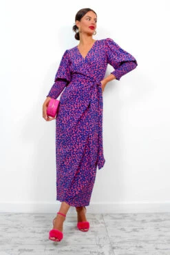 Glamorous Drive Em Wild - Navy Pink Leopard Midi Wrap Dress -Fashion Clothing Store Drive EmWild NavyPinkLeopardMidiWrapDress 7