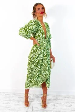 Glamorous Drive 'Em Wild - Olive Green White Zebra Print Midi Wrap Dress -Fashion Clothing Store Drive EmWild OliveGreenWhiteZebraPrintMidiWrapDress 3