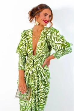 Glamorous Drive 'Em Wild - Olive Green White Zebra Print Midi Wrap Dress -Fashion Clothing Store Drive EmWild OliveGreenWhiteZebraPrintMidiWrapDress 6