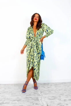 Glamorous Drive Em Wild - Olive Navy Printed Midi Wrap Dress -Fashion Clothing Store Drive EmWild OliveNavyPrintedMidiWrapDress3