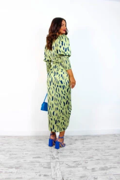 Glamorous Drive Em Wild - Olive Navy Printed Midi Wrap Dress -Fashion Clothing Store Drive EmWild OliveNavyPrintedMidiWrapDress4