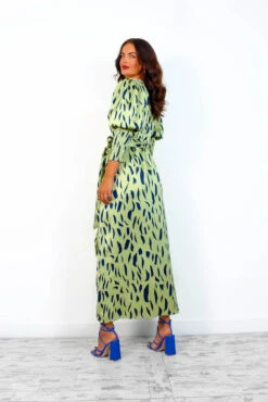 Glamorous Drive Em Wild - Olive Navy Printed Midi Wrap Dress -Fashion Clothing Store Drive EmWild OliveNavyPrintedMidiWrapDress7